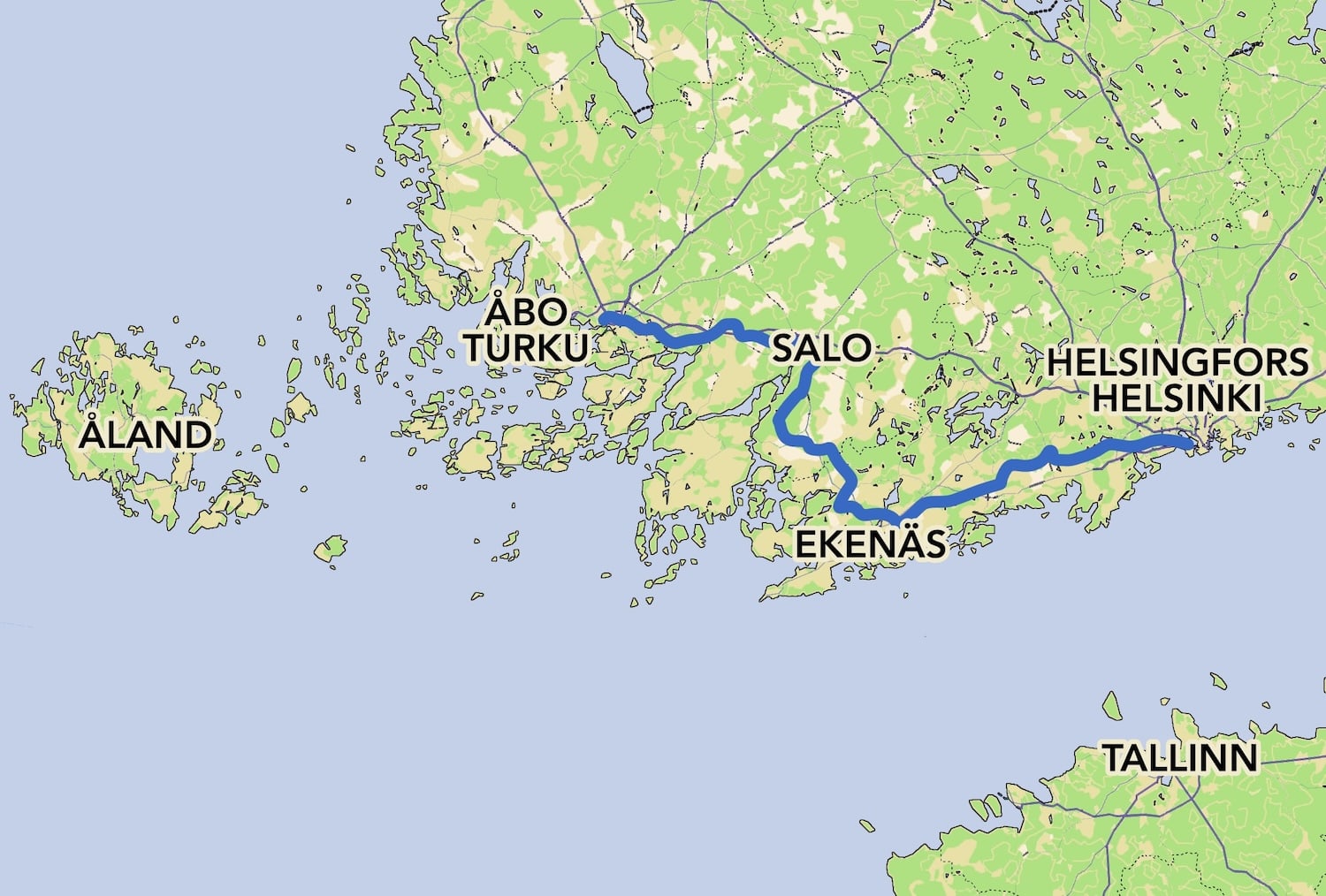Cycle map Helsinki to Turku