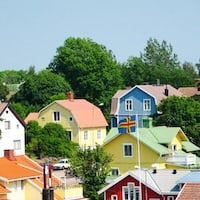 Färgglada hus i Mariehamn