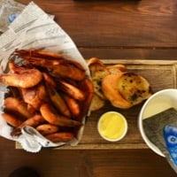 Smoked prawns in a seaside restaurant