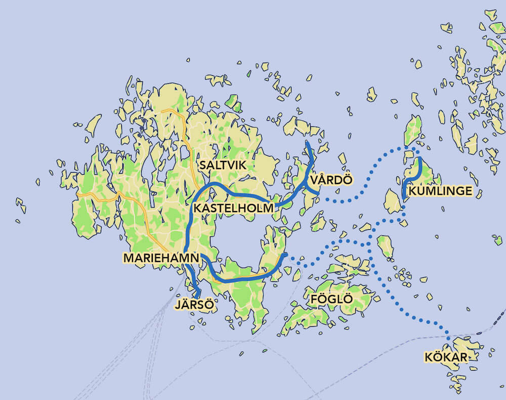Map of bicycle route 5 days around Åland