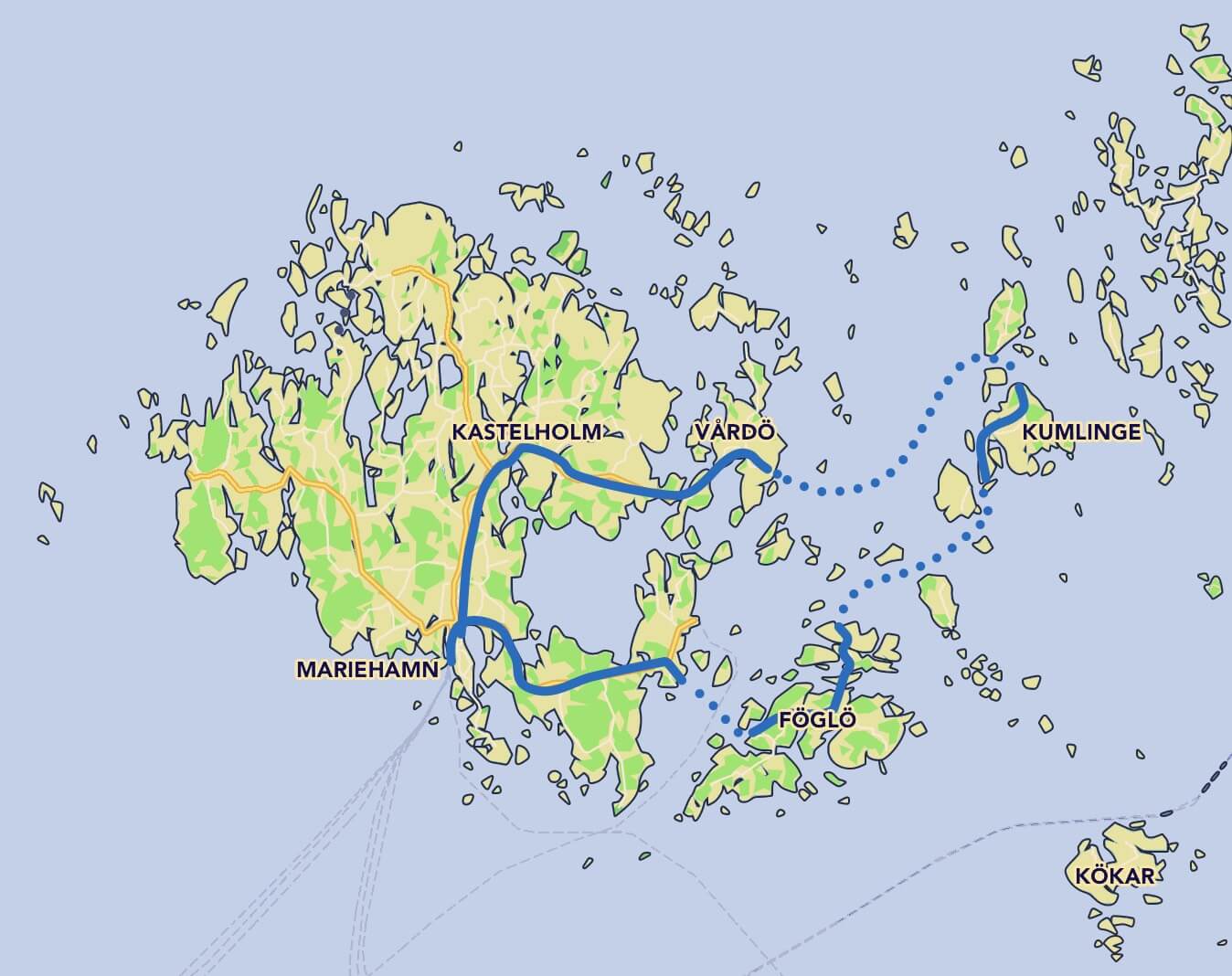 Map of bicycle tour 4 days around Åland